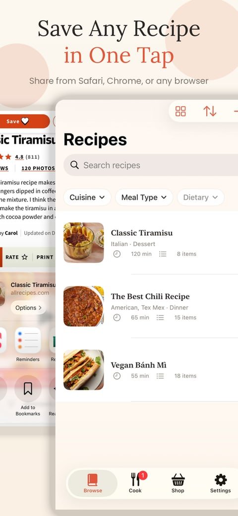 Recipe Tin app recipe library screen